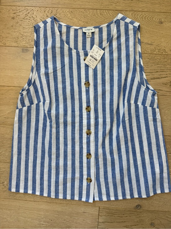 J. Crew Factory Tops - J. Crew Factory Blue and White Vertical Stripe Button Tank
